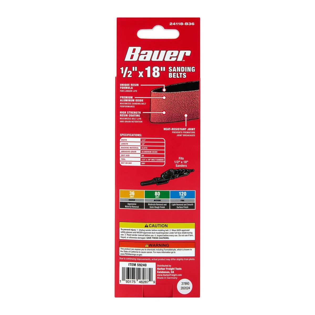 1/2 in. x 18 in. 36-Grit Aluminum Oxide Sanding Belts 3-Pack K236