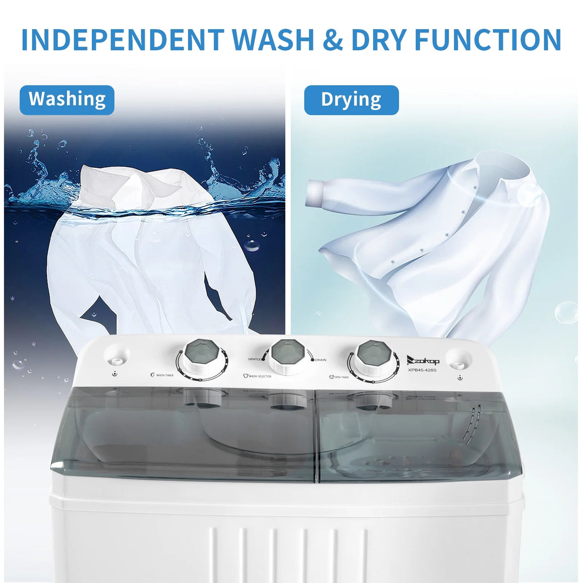 20LBS Portable Compact Twin Tub Washing Machine Washer Dryer, Gray J94247