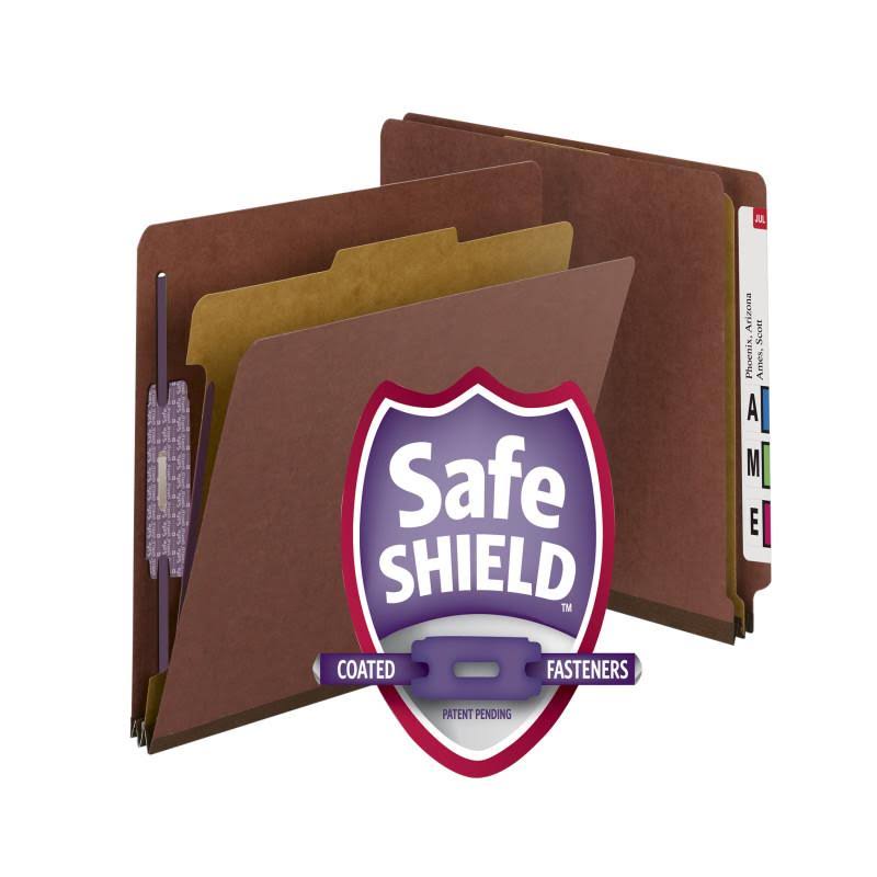 End Tab Pressboard Classification Folder with Fasteners, 1 Divider, Letter, Red Box of 10 K108129