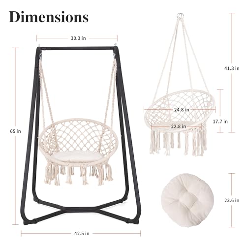 Hammock Chair with Stand, 330 lbs Capacity, Grey U9195