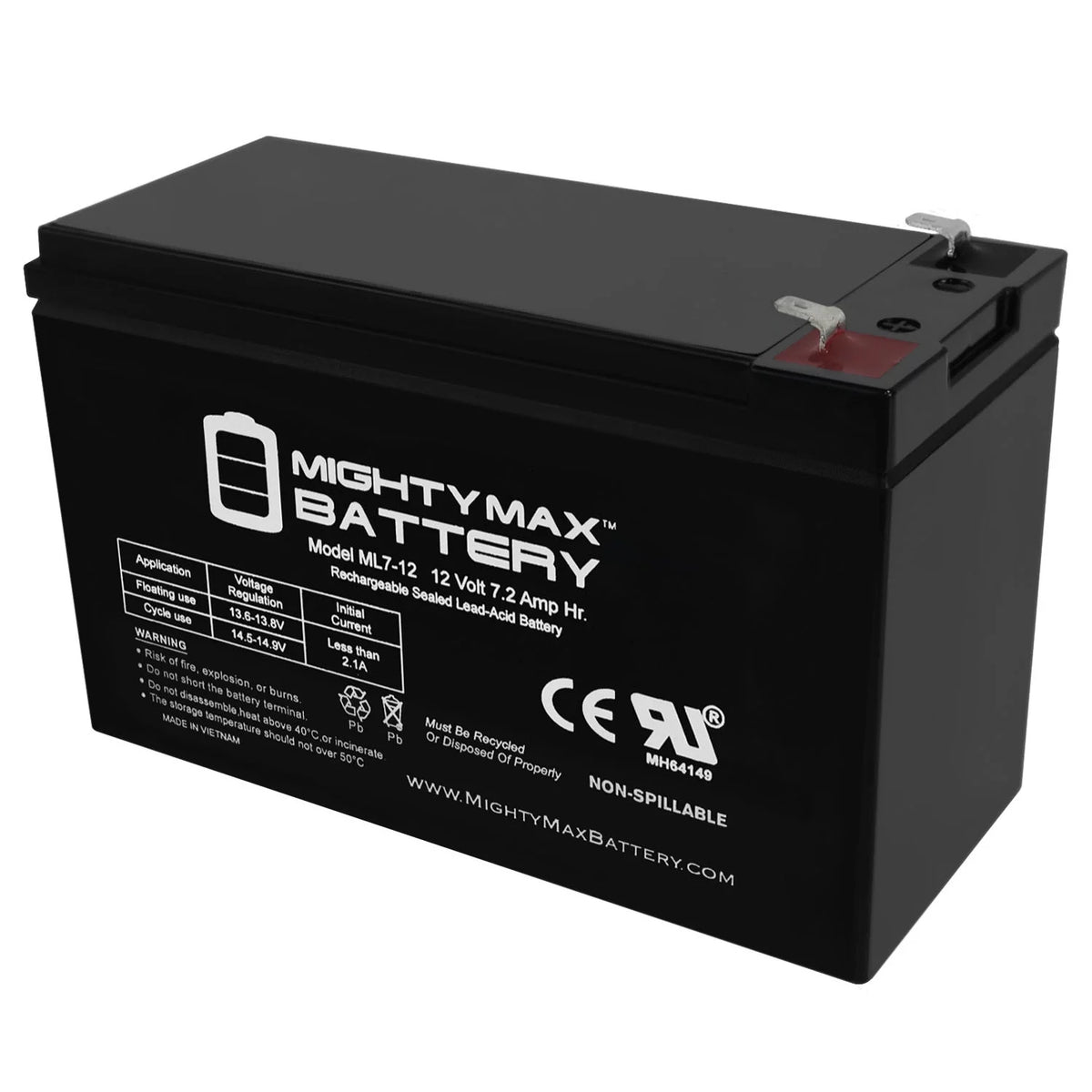 12 Volt 7.2 AH Rechargeable SLA AGM Battery X3871