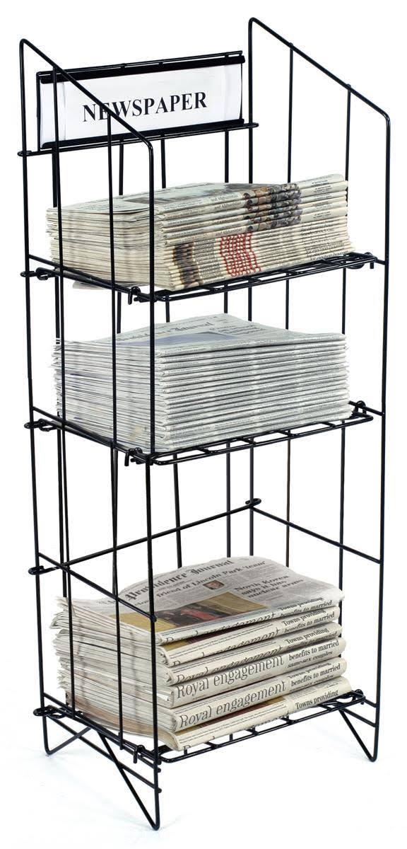 43-inch Tall Wire Newspaper Display Rack Stand with 3 Shelves, Black Z1973