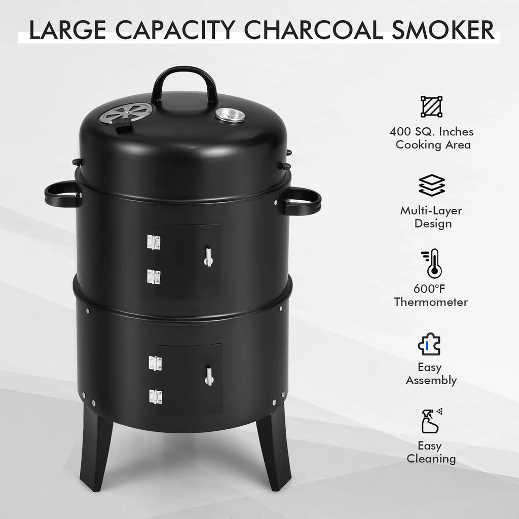 3-in-1 Vertical Charcoal Smoker Grill with 2 Layer V293057