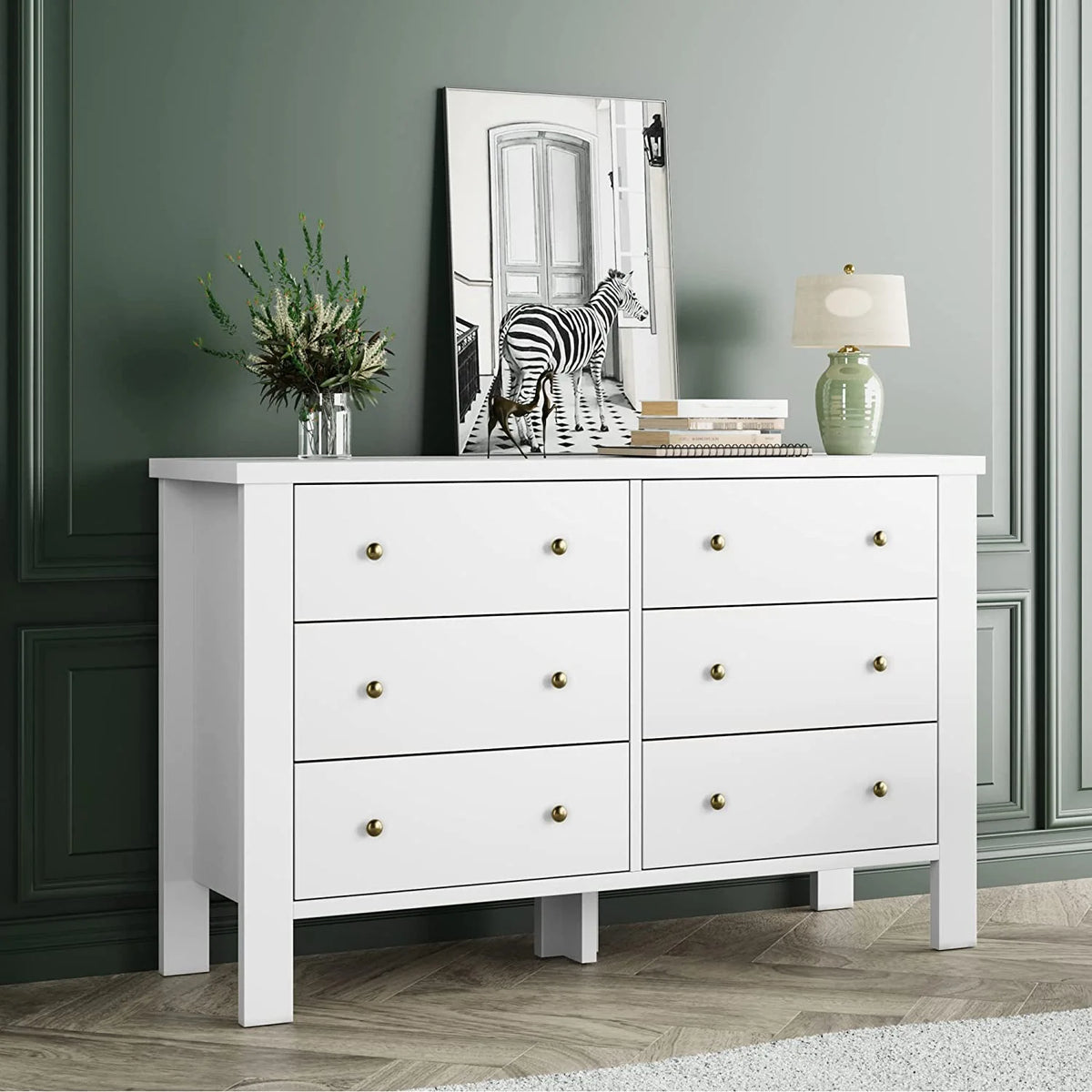 White 6 Drawer Wood Dresser W721018