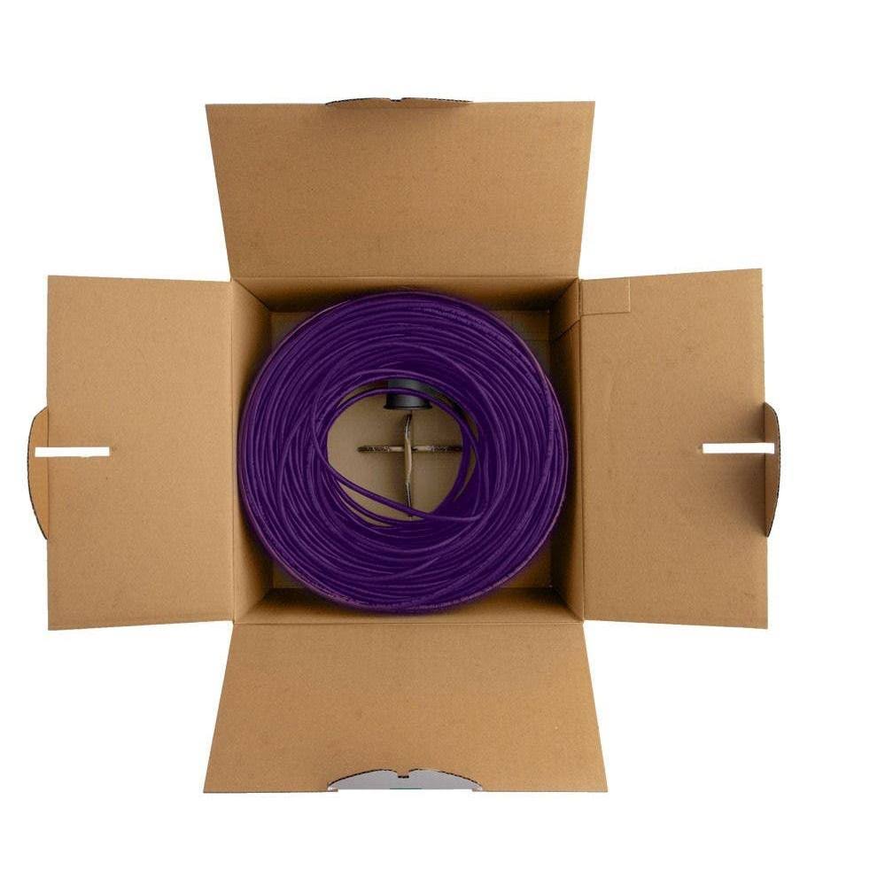Cat6 Ethernet Bulk Cable, Solid, 550Mhz, UTP, CMR, Riser-Rated, Pure Bare Copper WIRE, 23AWG, 500ft, Purple, (UL) Z127