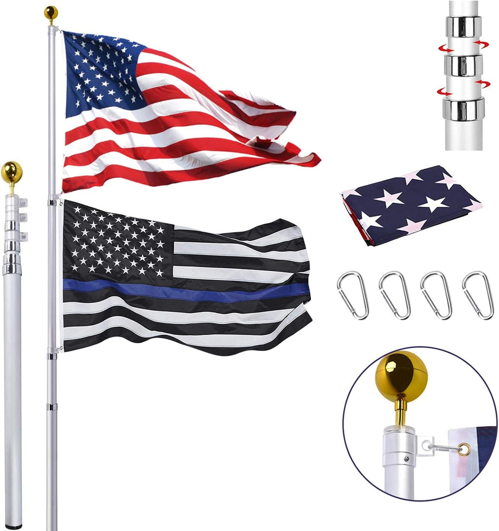 25FT Telescoping Aluminum Flag Pole Kit Z548