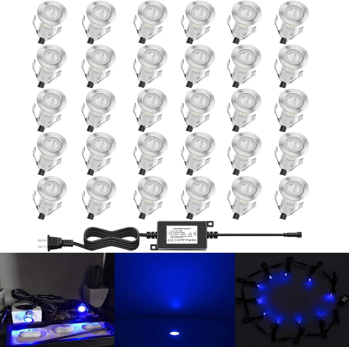 0.7 Tiny Recessed LED Deck Lighting Kits 12V Warm White Waterproof IP67 20Pcs D27061