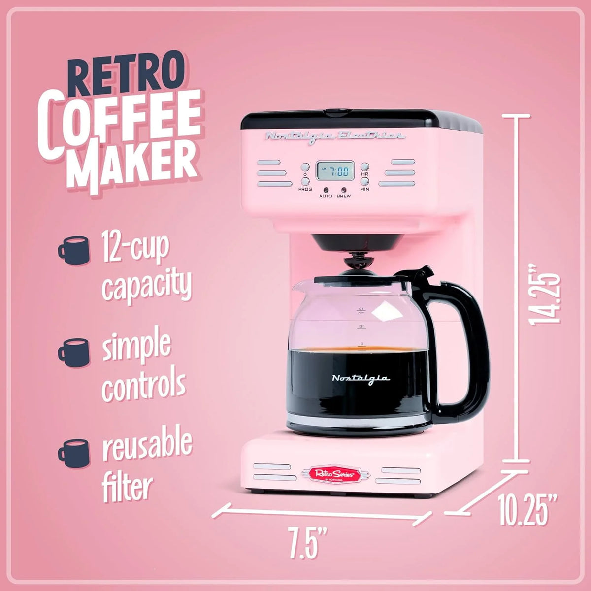 Red 12-Cup Programmable Retro Coffee Maker B504791