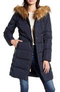Navy Hooded Asymmetrical Down Puffer Coat O4372