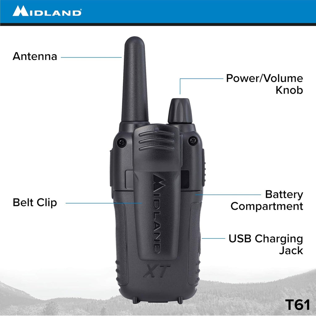 36 Channel FRS Two-Way Radio, 121 Privacy Codes, NOAA Weather Scan + Alert, Black/Yellow, 2-Pack L472