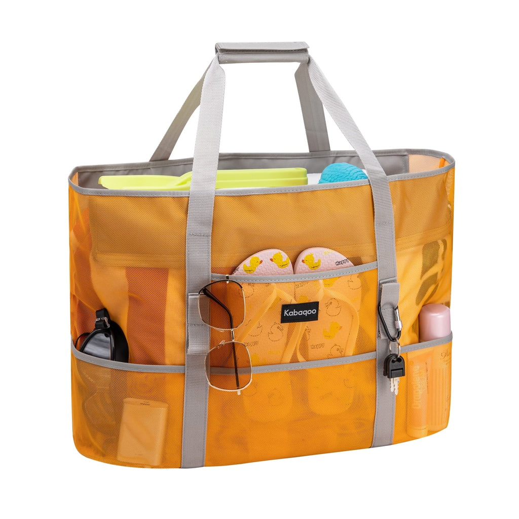 Orange Mesh Tote Bag with Zip and Pocket V808323