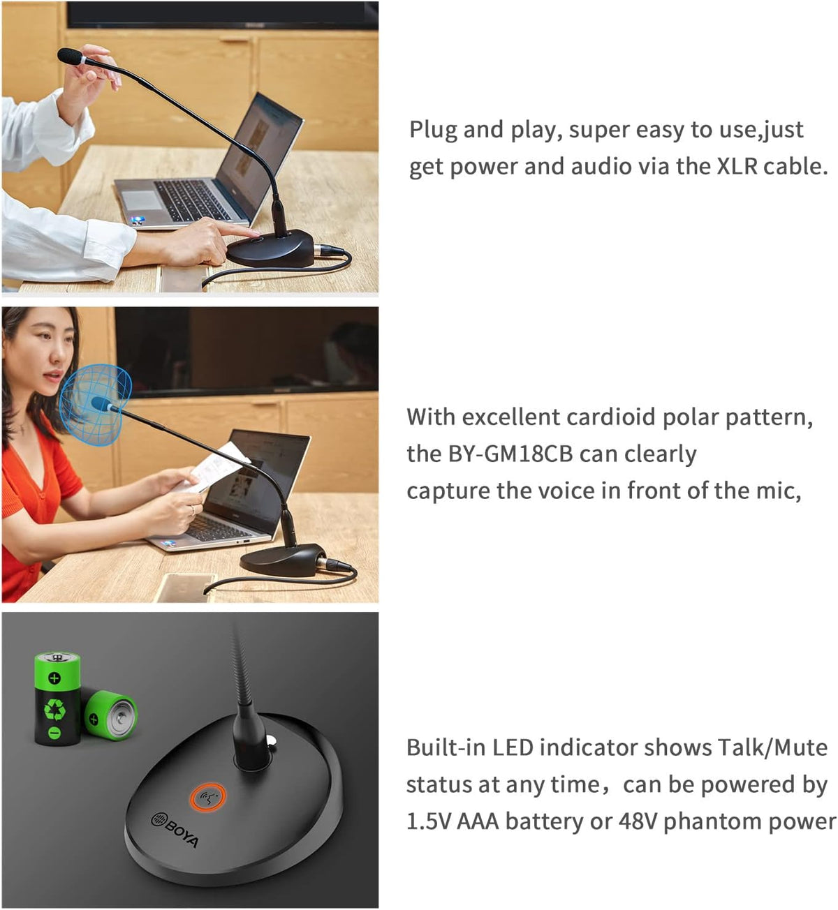 Desktop Gooseneck Condenser Microphone with Base LED Indicator W4348
