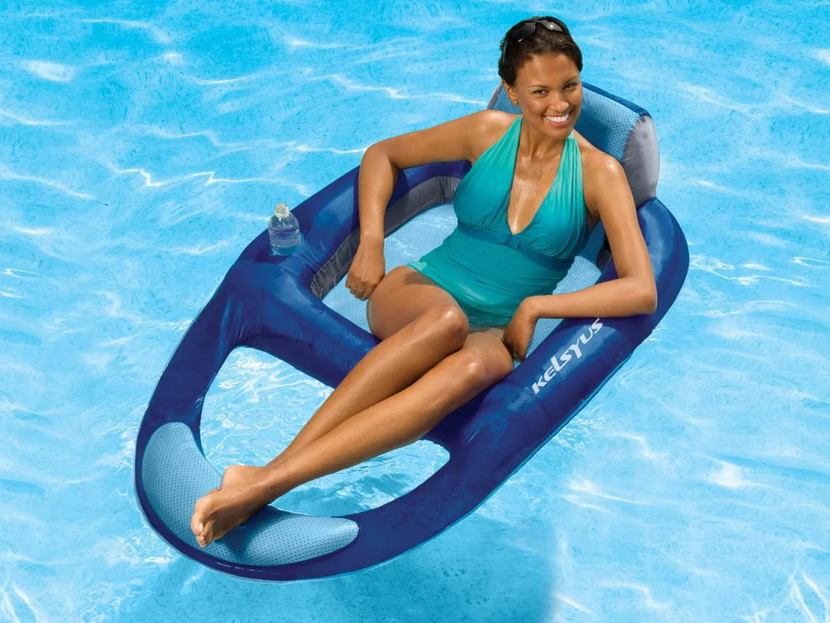 Blue Inflatable Floating Pool Lounger with Cup Holder E99241