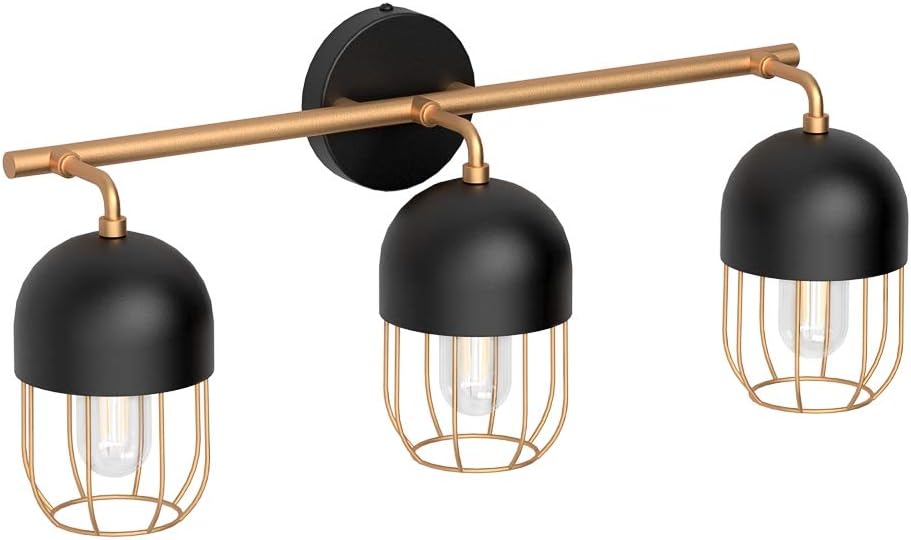 Black and Gold 3-Light Bathroom Vanity Lights C7239