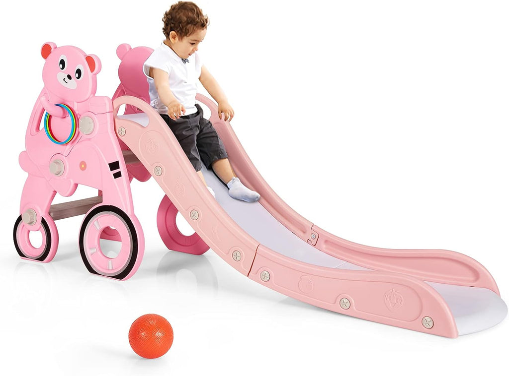 4 in 1 Folding Toddler Slide with Basketball Hoop and Ring Toss Z9594