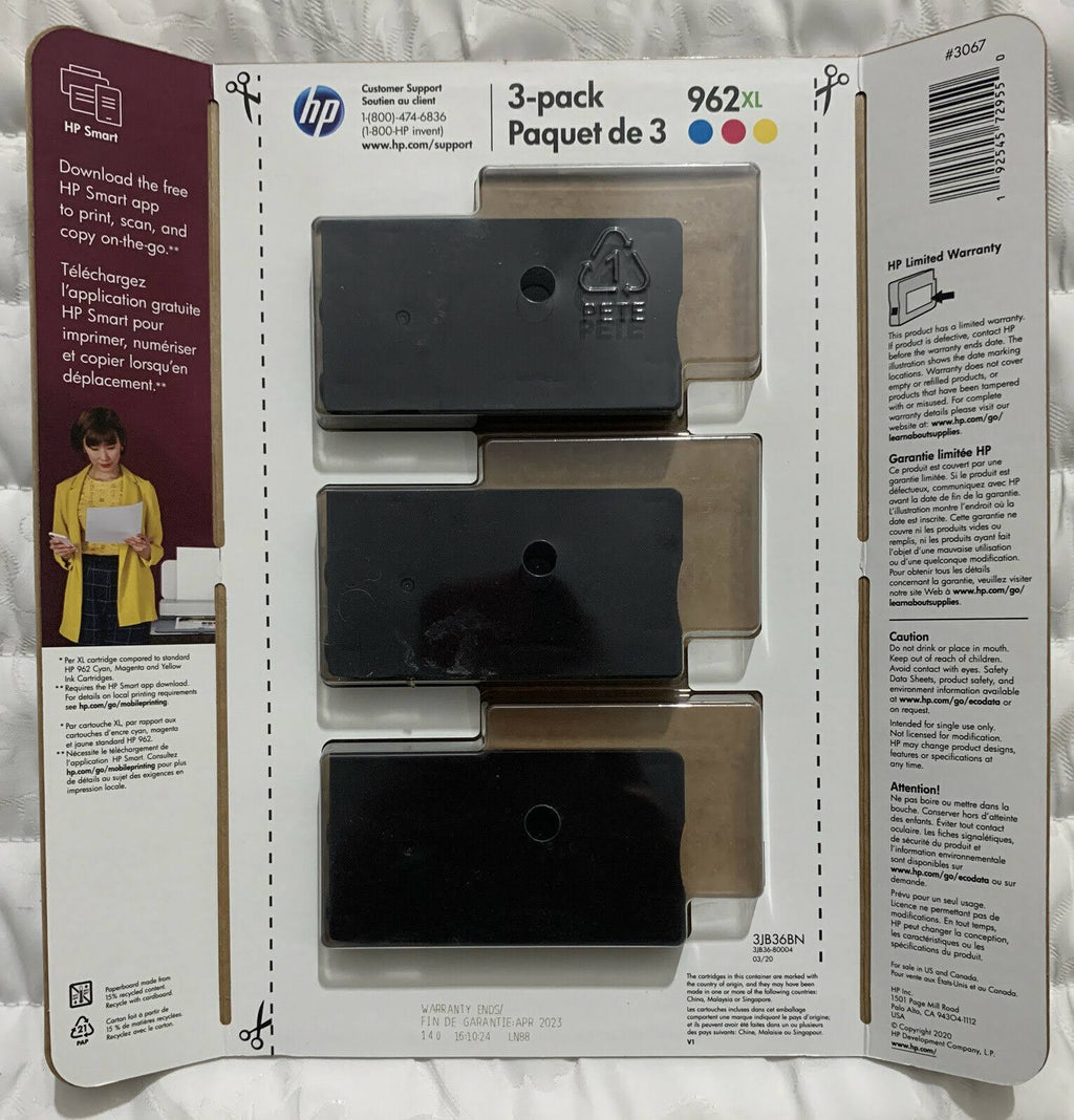 HP 962XL High Yield 3 Pack Cyan/Magenta/Yellow Ink Cartridge A322