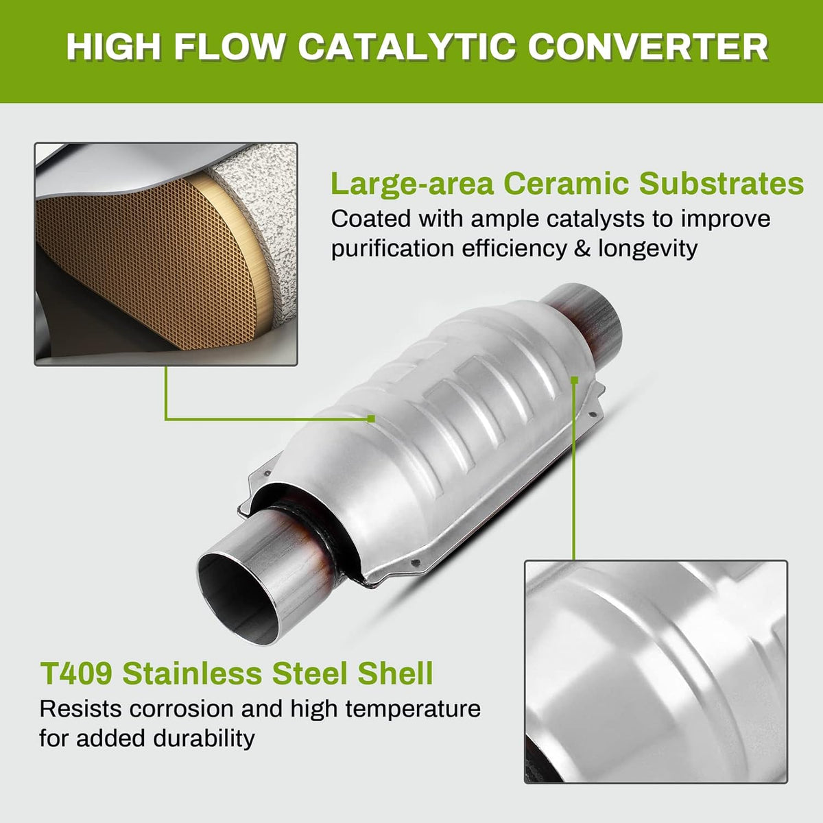 2.25 Inlet/Outlet Universal Catalytic Converter with O2 Port and Heat Shield J77700