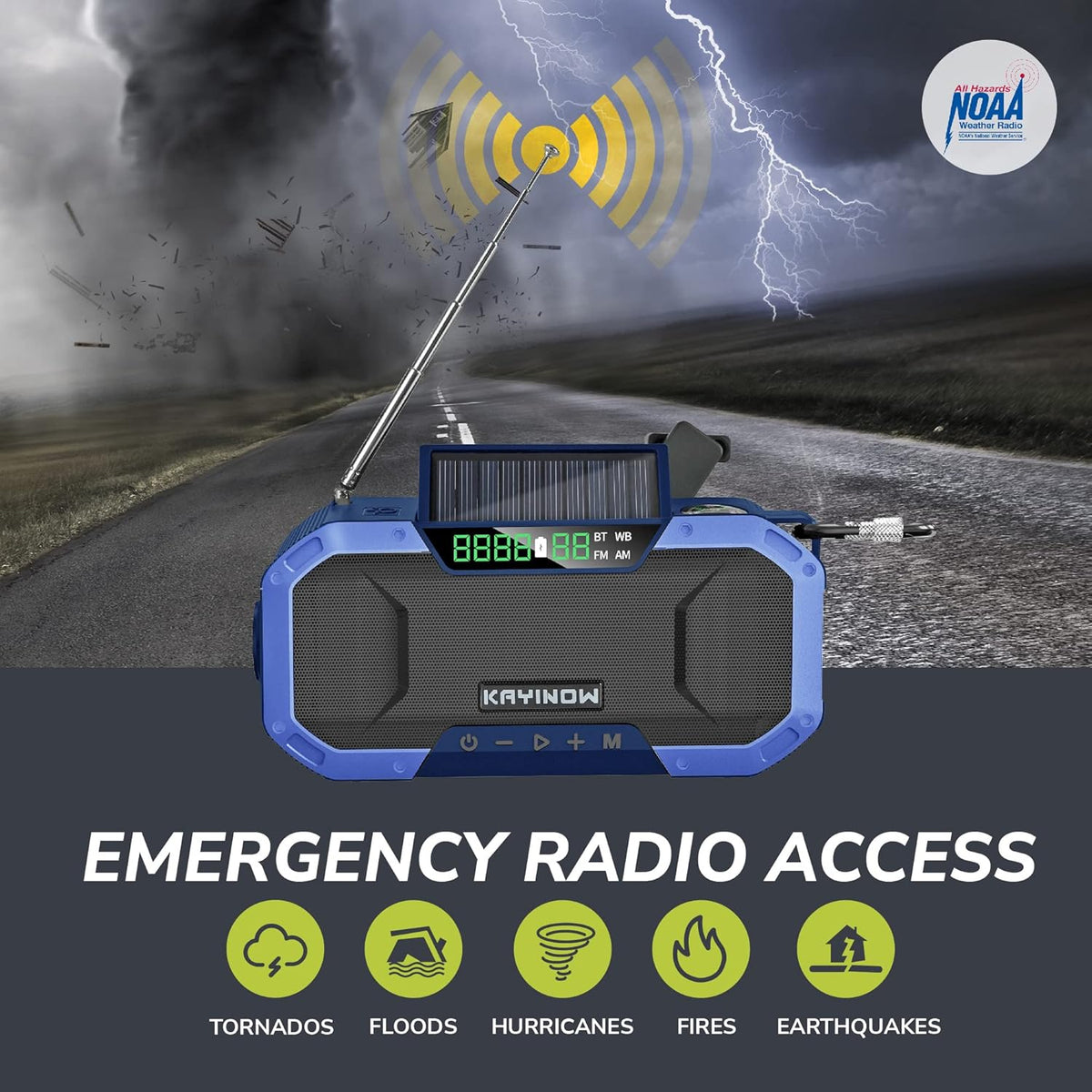 Portable Waterproof AM FM NOAA Weather Radio with Flashlight and Solar Hand Crank C21149