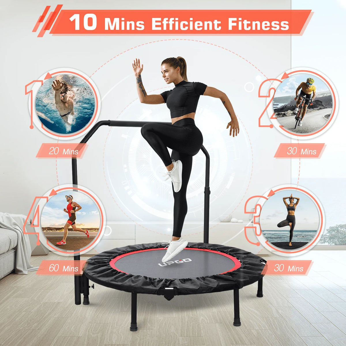 40 Foldable Fitness Trampoline with Adjustable Foam Handle D544