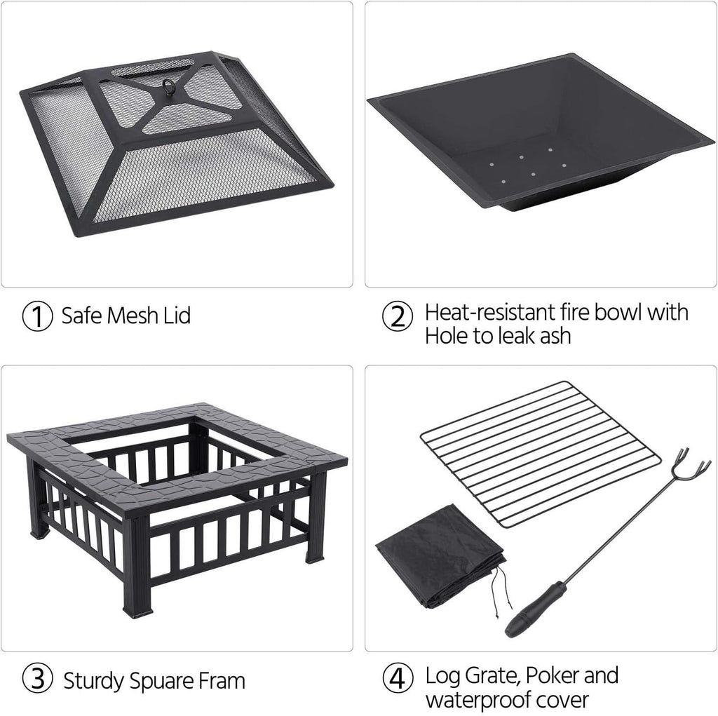 32in Square Metal Fire Pit Table P50519