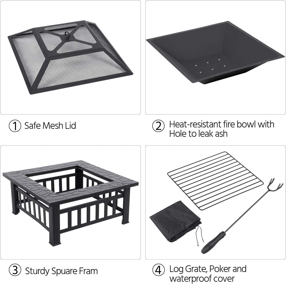 32in Square Metal Fire Pit Table P50519