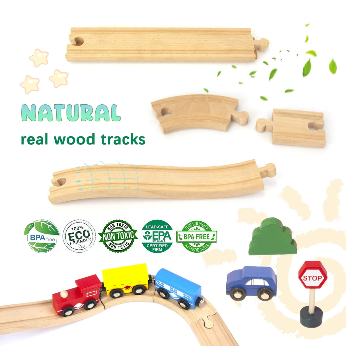 60Pcs Double-Side Wooden Train Set U520346