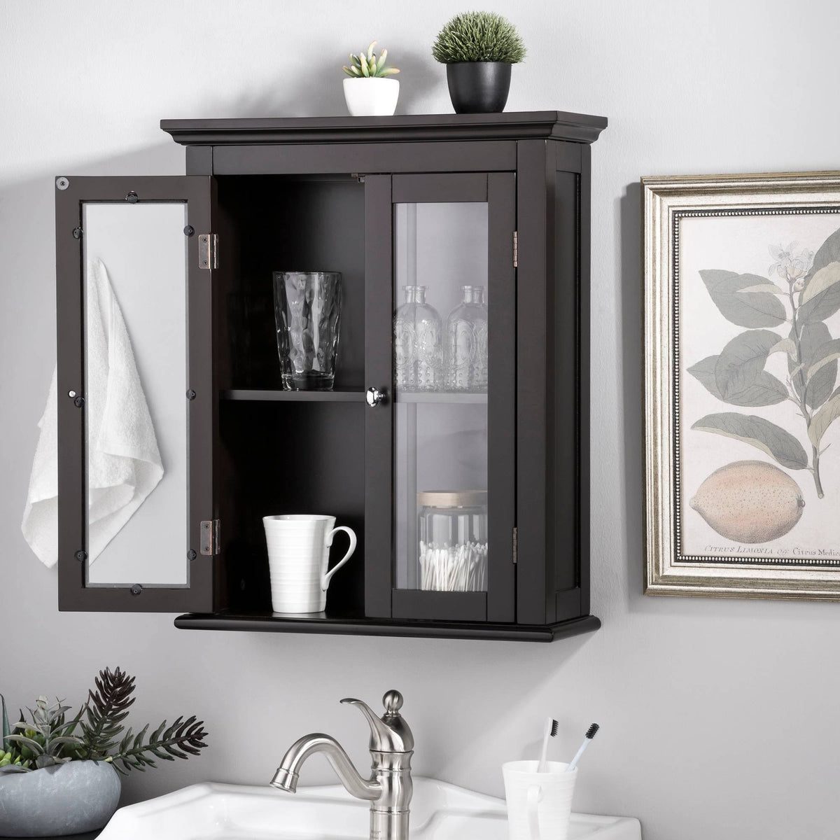 Wooden Wall Storage Cabinet with Double Doors I395409