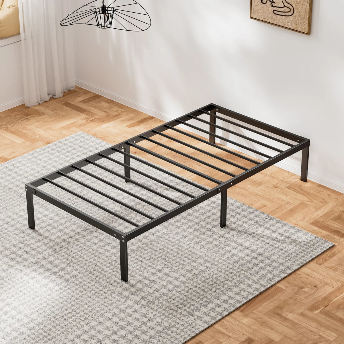 Twin Size Metal Platform Bed Frame with Headboard and Footboard C63310