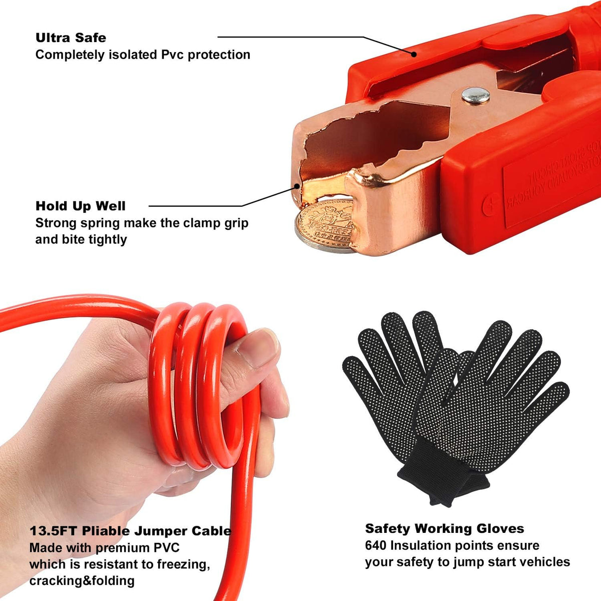 118 Pieces Car Emergency Kit with Jumper Cables and Air Compressor F87739