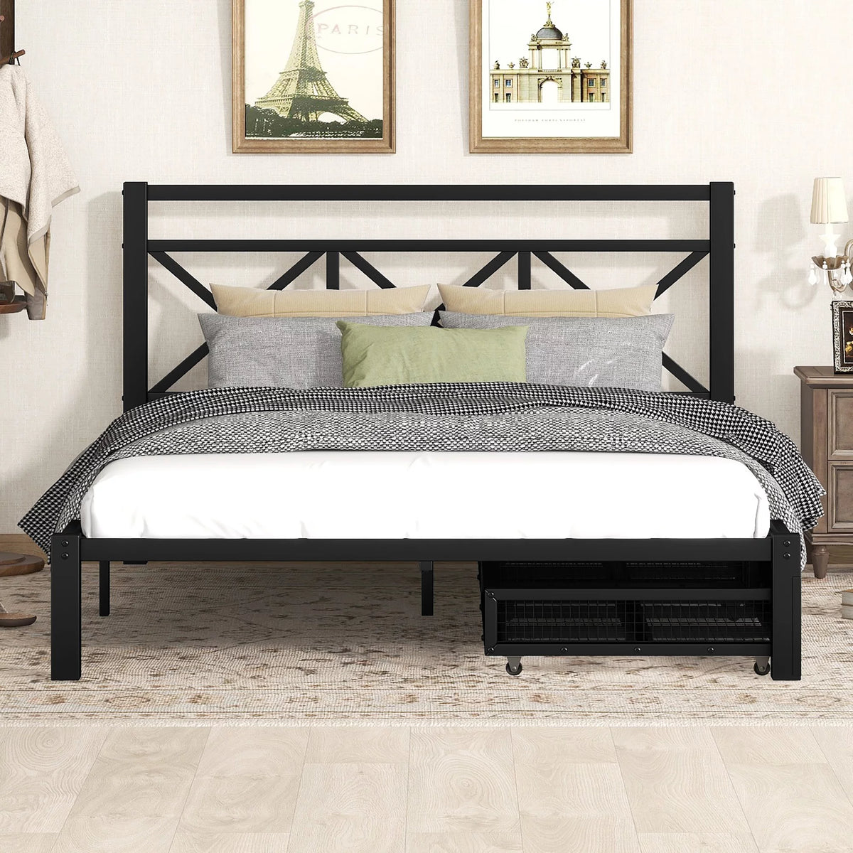 Metal Twin Size Platform Bed with Two Drawers Z241642