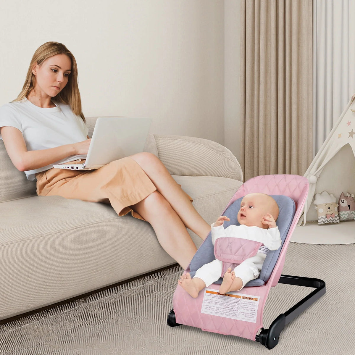 Baby Bouncer 3 in 1 Folding Rocker Seat Grey X180