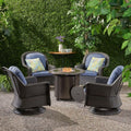 4-Seater Wicker Swivel Chair and Fire Pit F4893