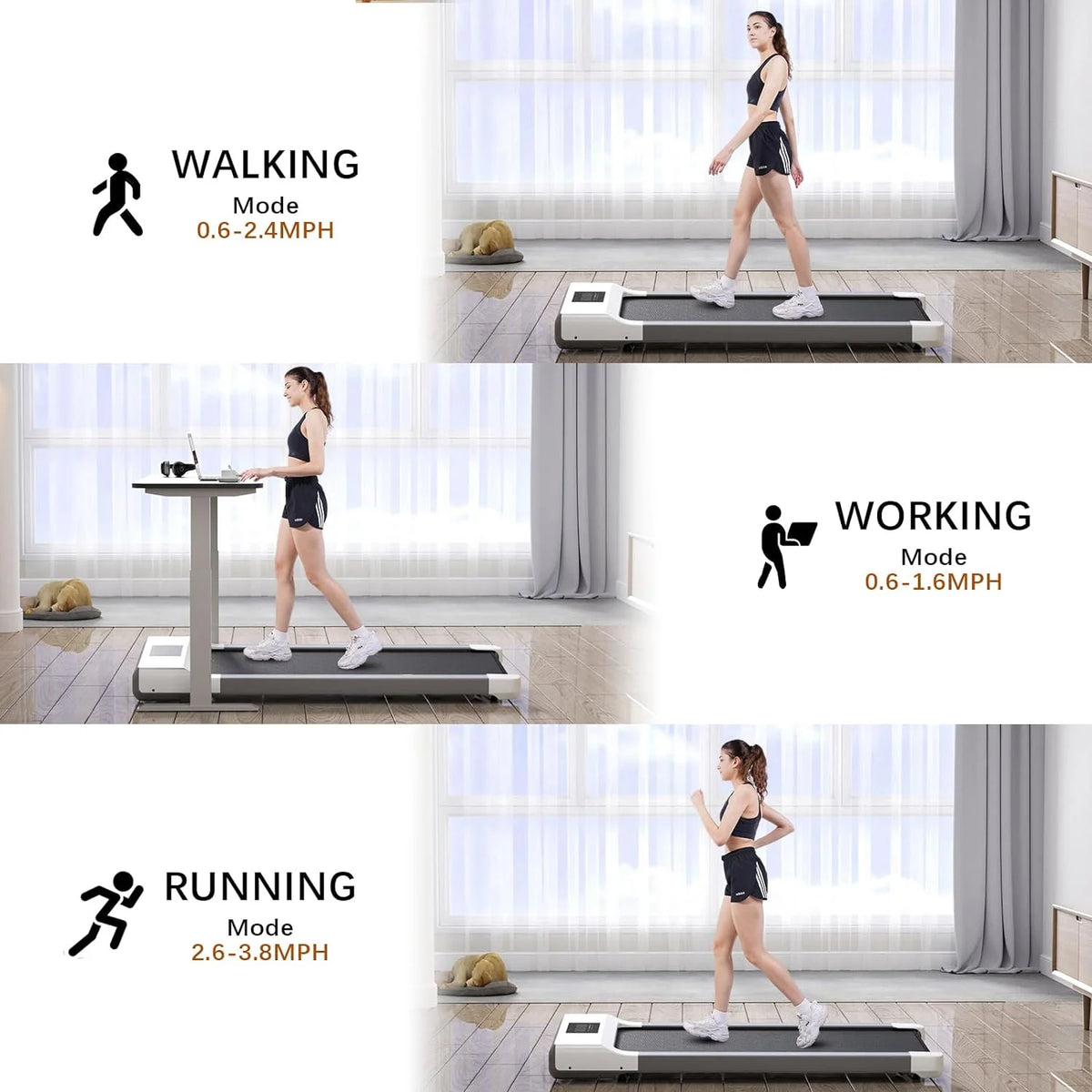 300lb 2.5HP Under Desk Treadmill with LED Display K839