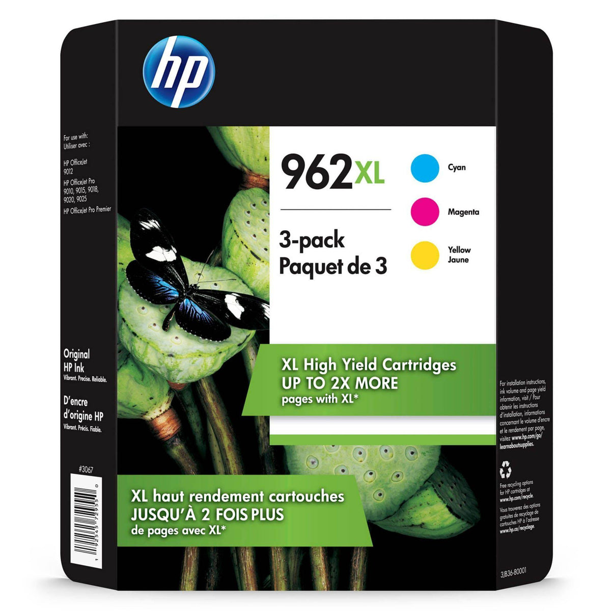 HP 962XL High Yield 3 Pack Cyan/Magenta/Yellow Ink Cartridge A322