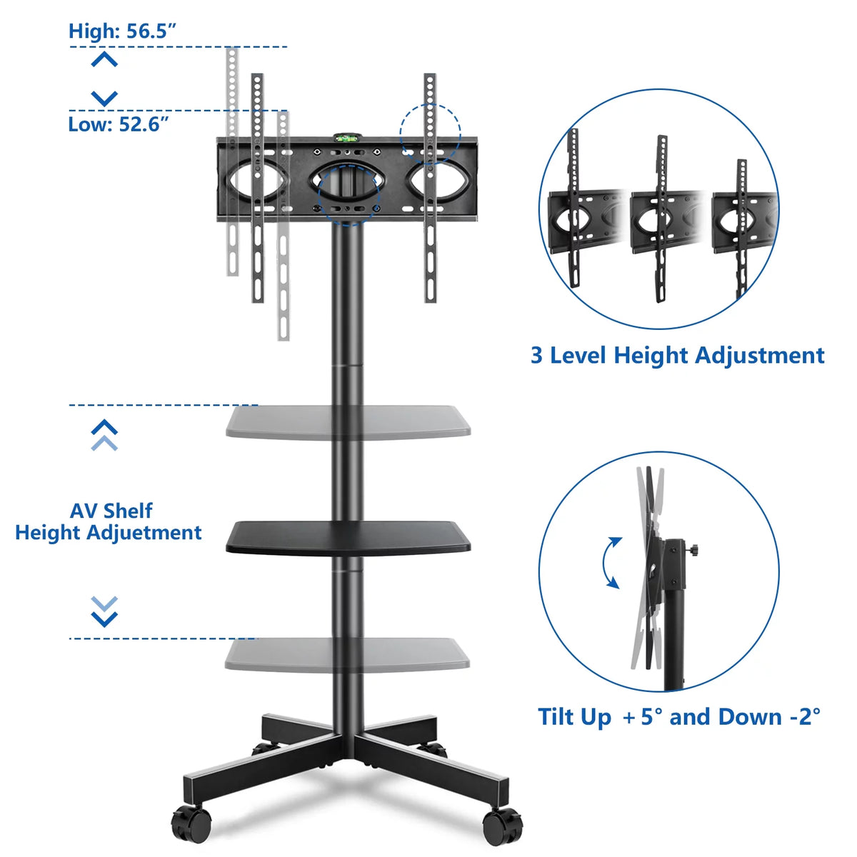 Modern Rolling TV Stand for 32 to 60 inch Flat Panel TVs Z63571