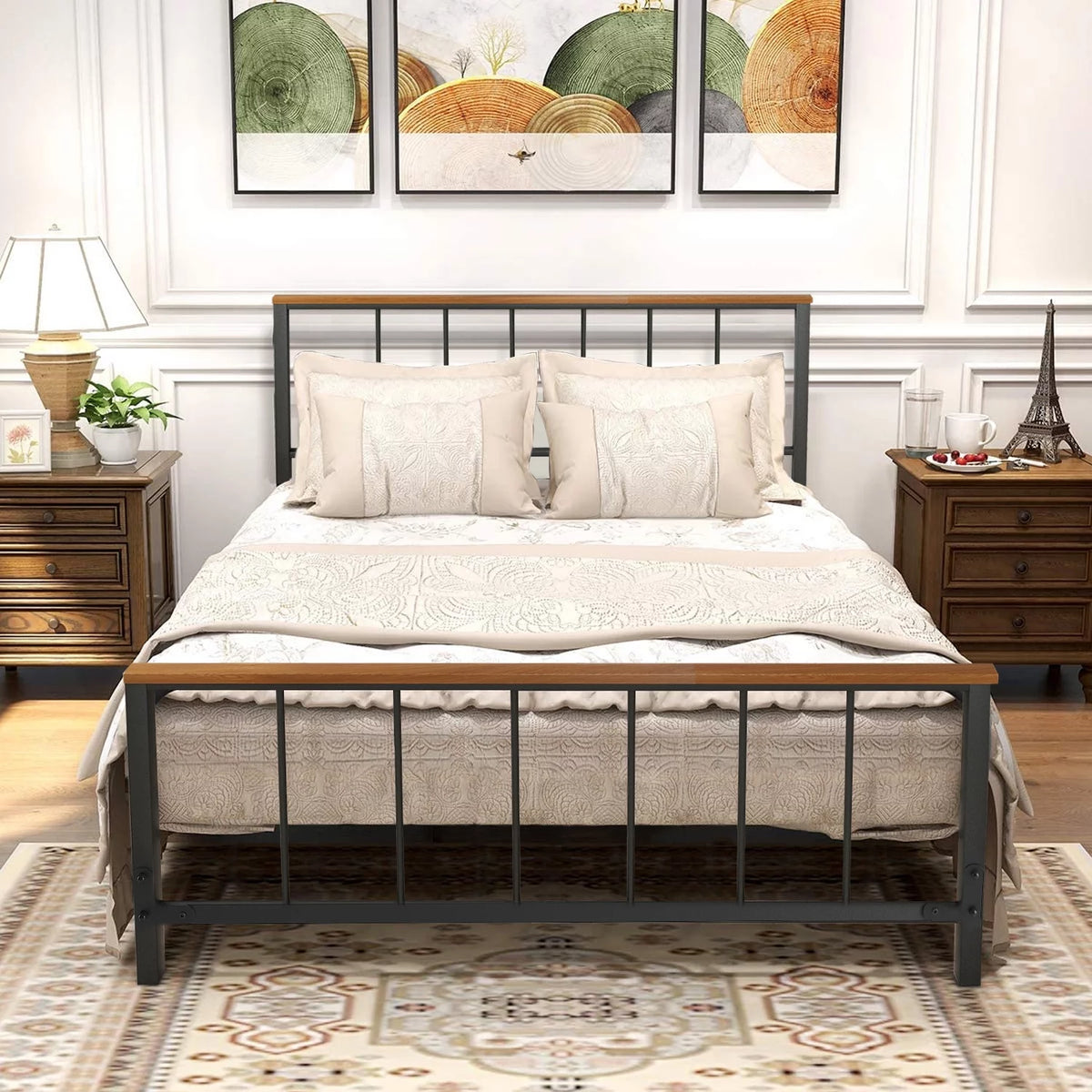 Black Metal Platform Bed Frame with Headboard and Footboard B7712