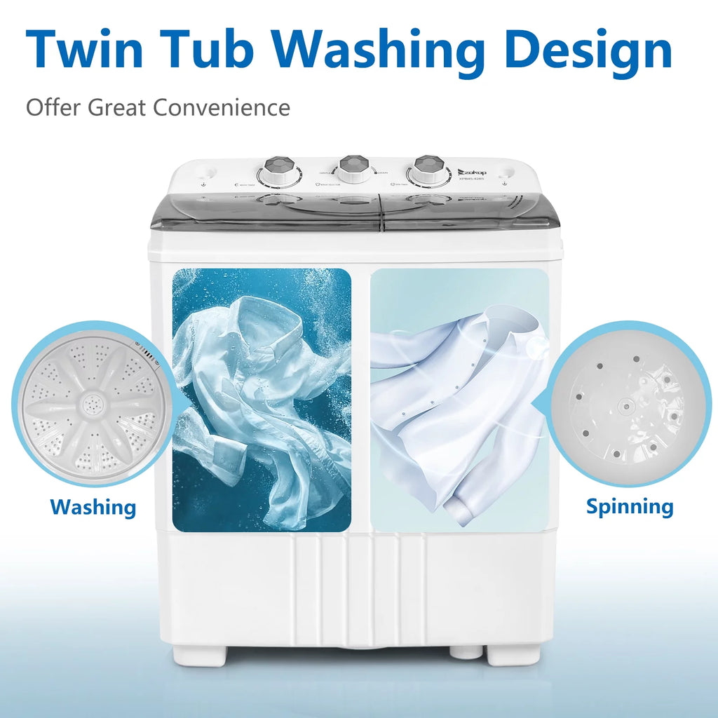 20LBS Portable Compact Twin Tub Washing Machine Washer Dryer, Gray J94247