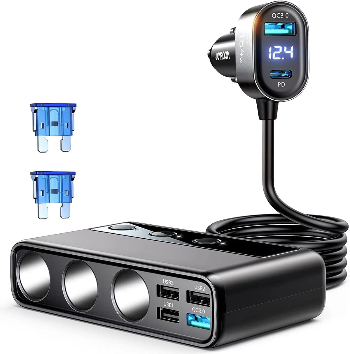 3 Socket 154W PD & QC 3.0 USB Car Charger O583