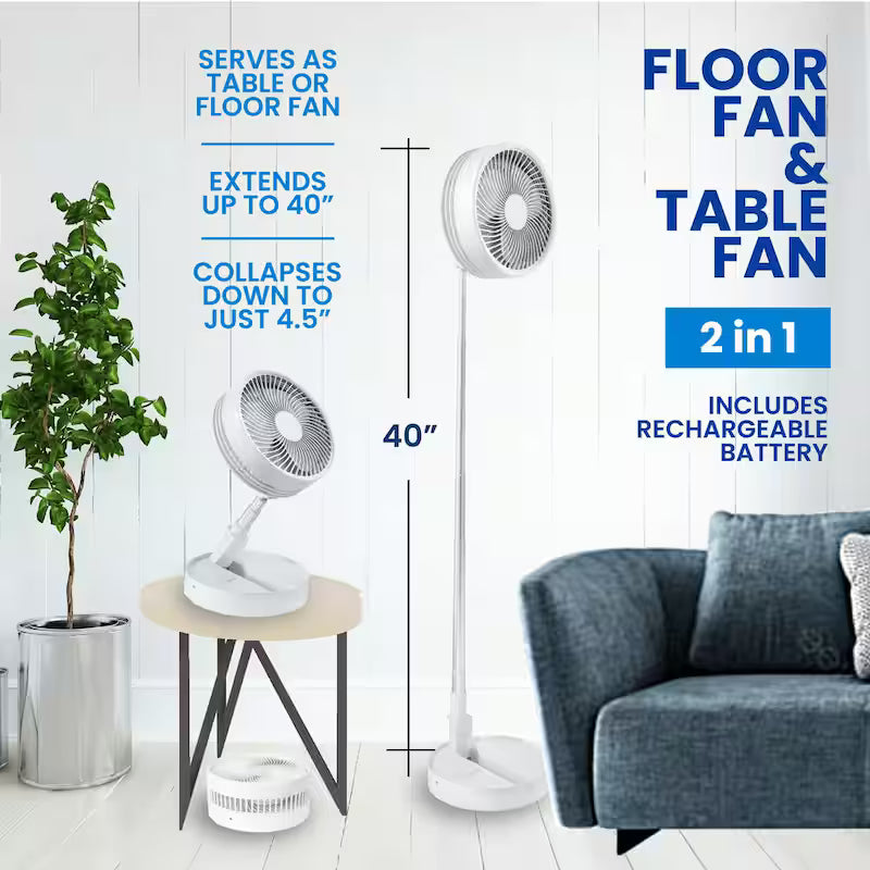 2-in-1 Adjustable-Height 40 in. Portable Rechargeable 3-Modes Pedestal Fan C308