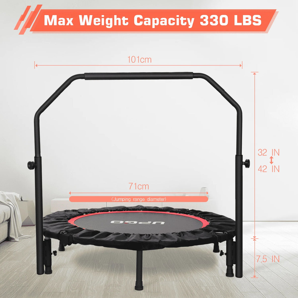 40 Foldable Fitness Trampoline with Adjustable Foam Handle D544