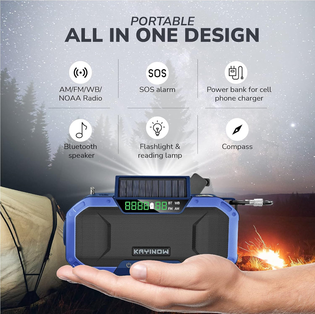 Portable Waterproof AM FM NOAA Weather Radio with Flashlight and Solar Hand Crank C21149