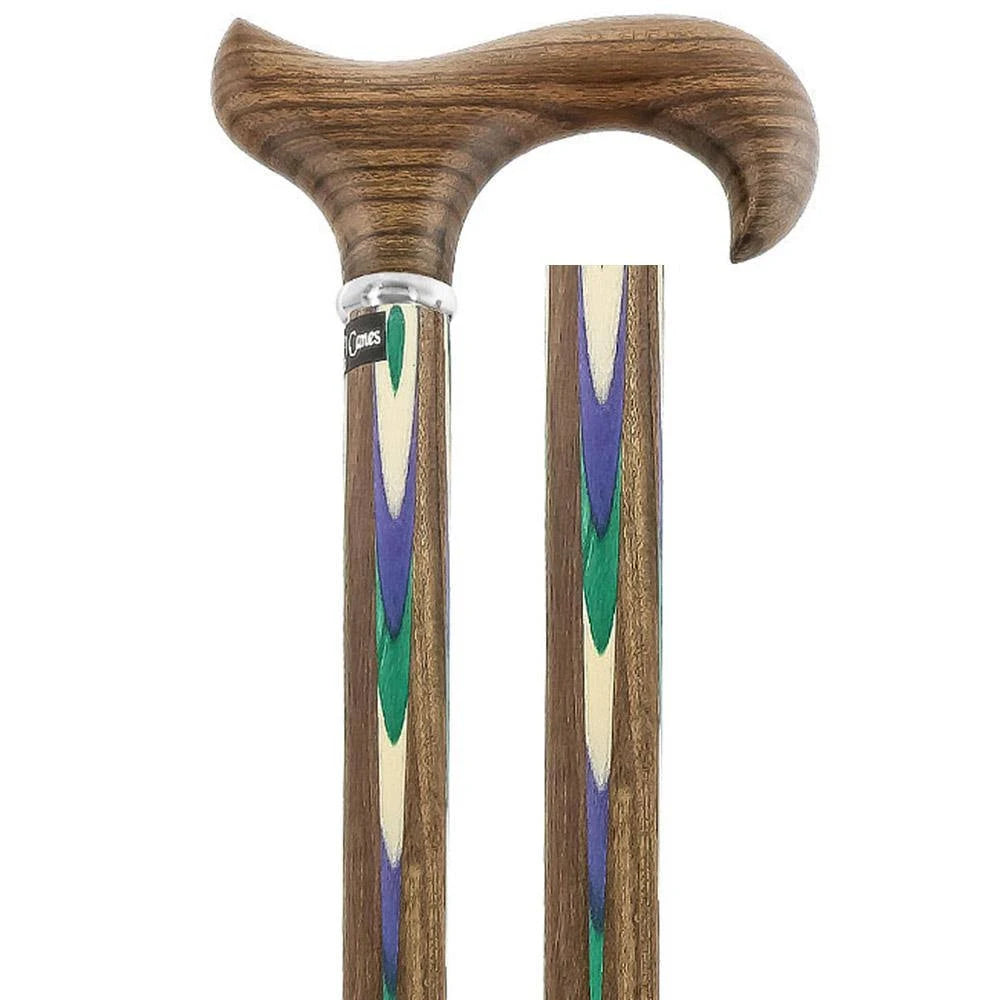 Green Blue Inlaid Derby Walking Cane with Ovangkol Shaft Z4832