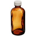 2 oz Amber Boston Round Bottle with White Polypropylene Closure N9235