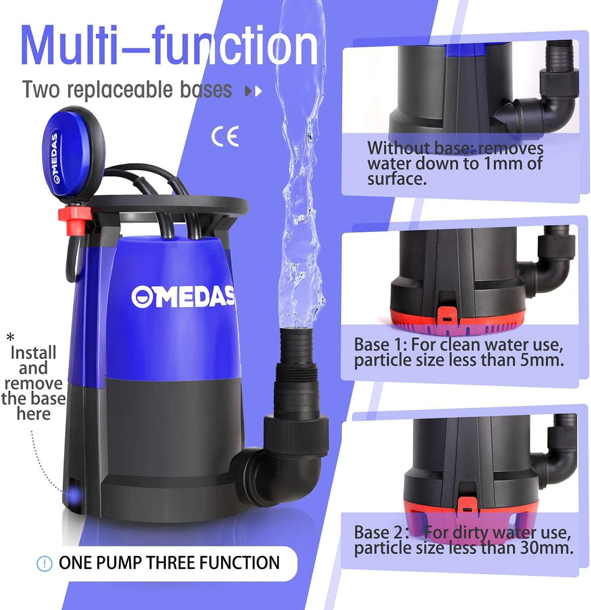 Electric 3 in 1 Submersible Pump 3/4HP 500W 3302GPH with Float Switch C778