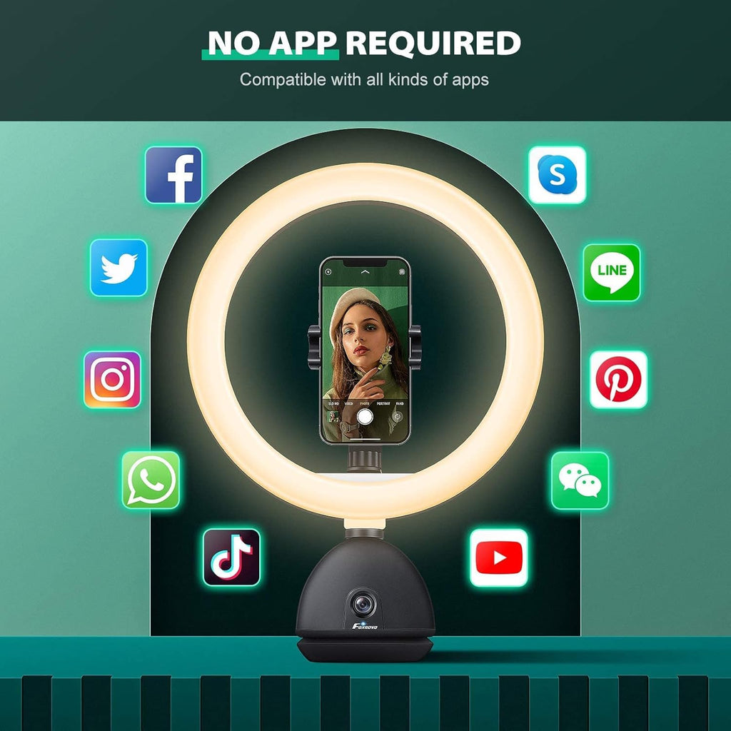 Auto Face Tracking Phone Holder with 10'' Selfie Ring Light and Tripod Stand W3978