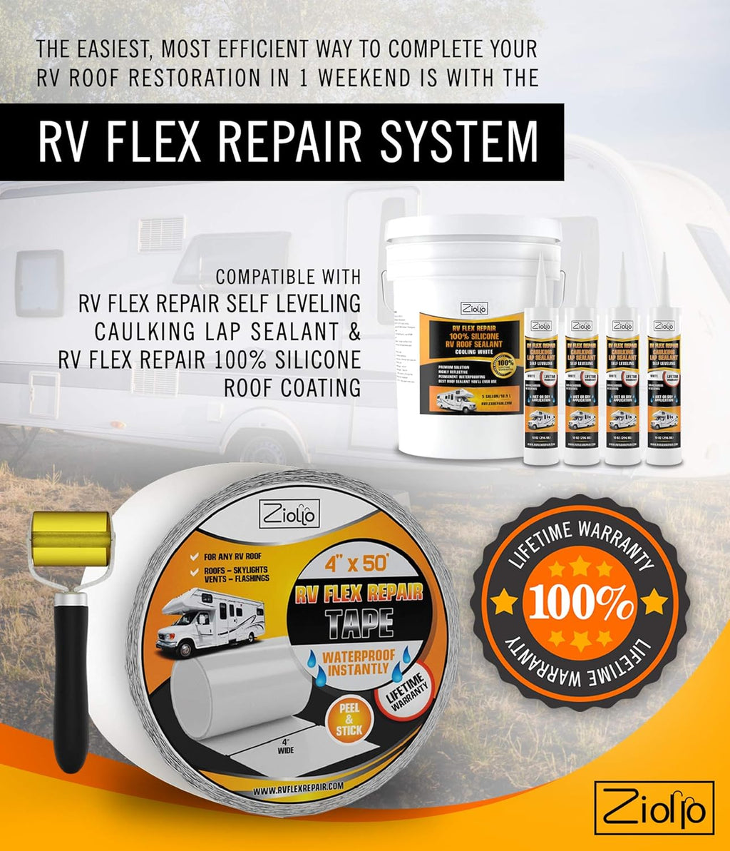 White 4-inch x 50 Foot Roll RV Flex Repair Tape Q521