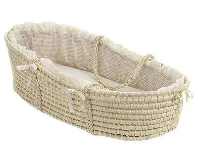 Beige Gingham Moses Basket with Bedding P8915