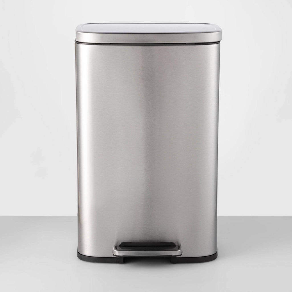45L Rectangular Step Trash Can Silver X11506