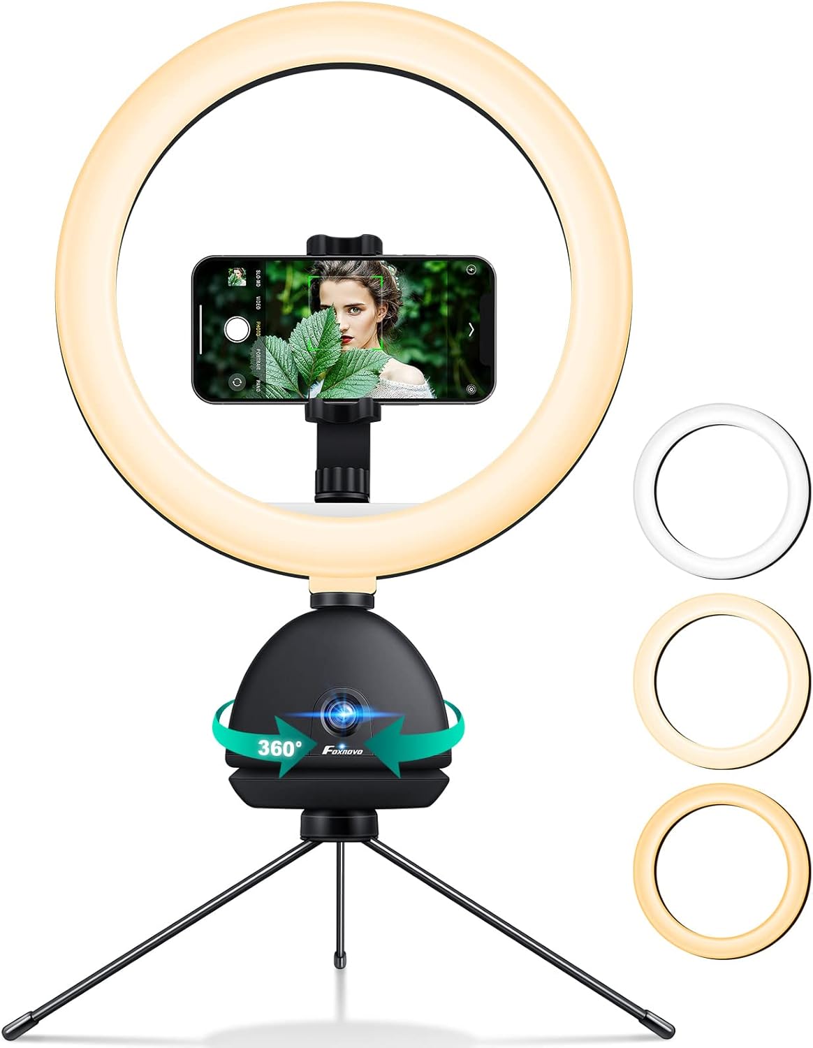Auto Face Tracking Phone Holder with 10'' Selfie Ring Light and Tripod Stand W3978
