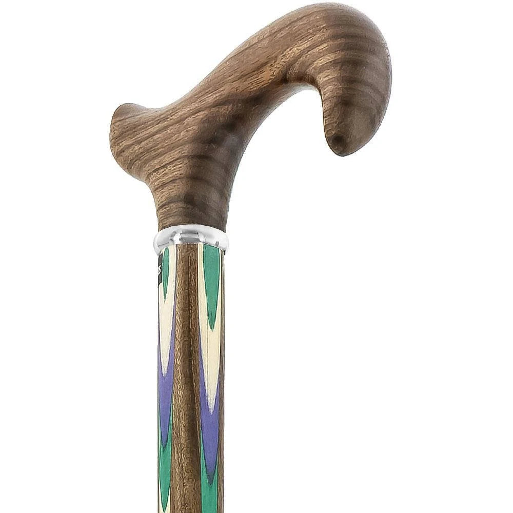 Green Blue Inlaid Derby Walking Cane with Ovangkol Shaft Z4832